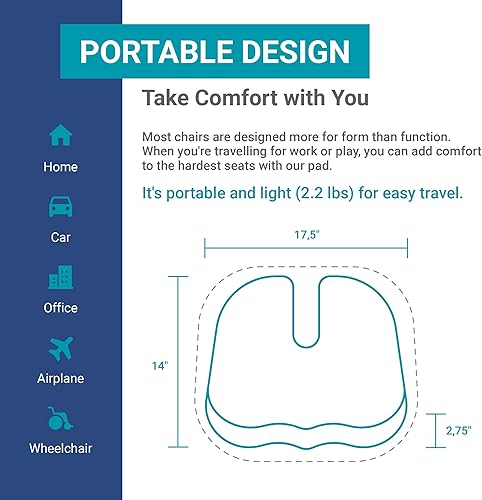 Miniatura 4 de EpicDev Cojín de asiento de espuma cómoda para aliviar el dolor de coxis, espuma viscoelástica ergonómica antideslizante para apoyo sentado todo el