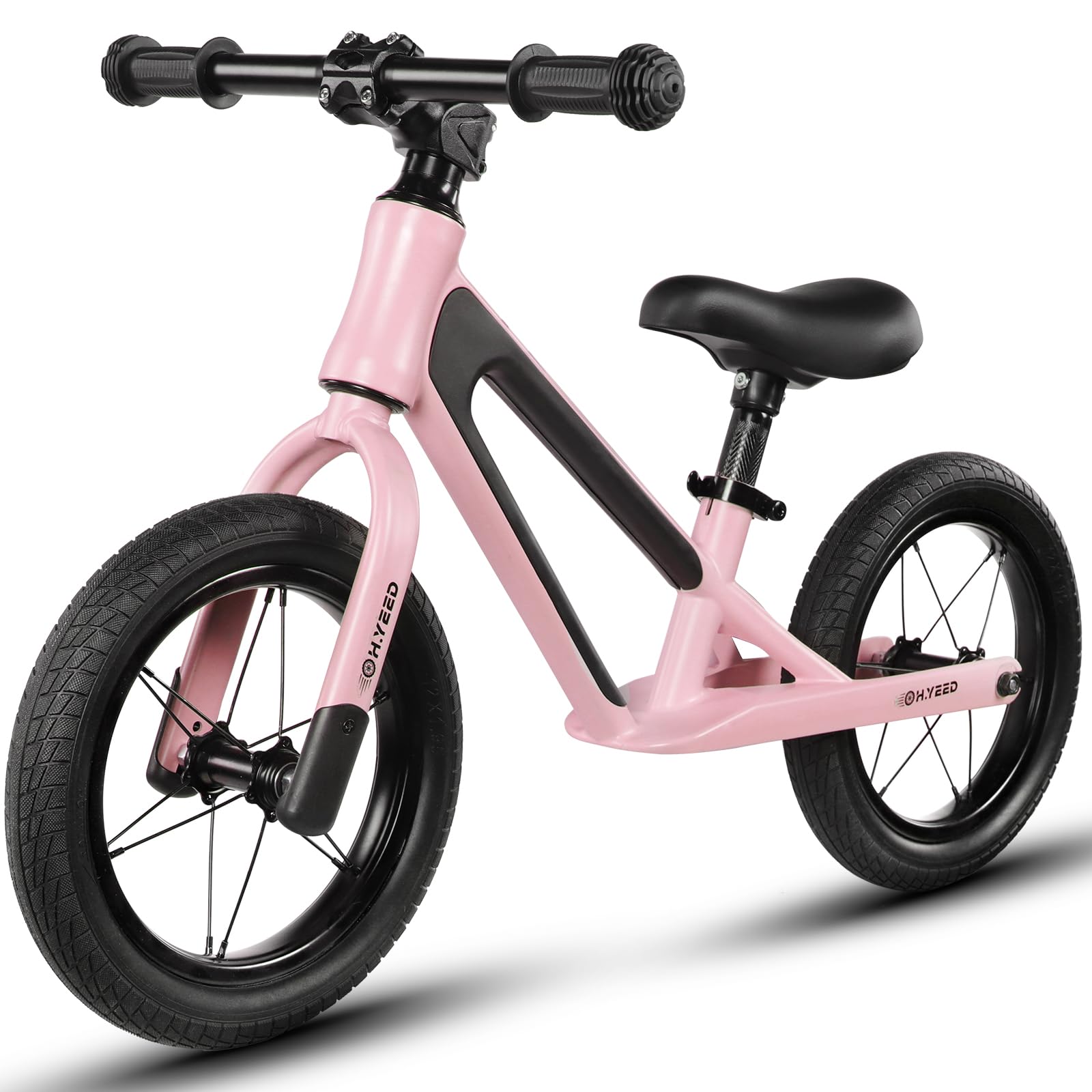 H.yeed 12 Inch Kids Balance Bike for Boys Girls, Lightweight No Pedal Training Bicycle with PU Tires and Magnesium Alloy Frame, Height-adjustable Toddlers Balance Bike age 2,3,4,5,6 (Pink)