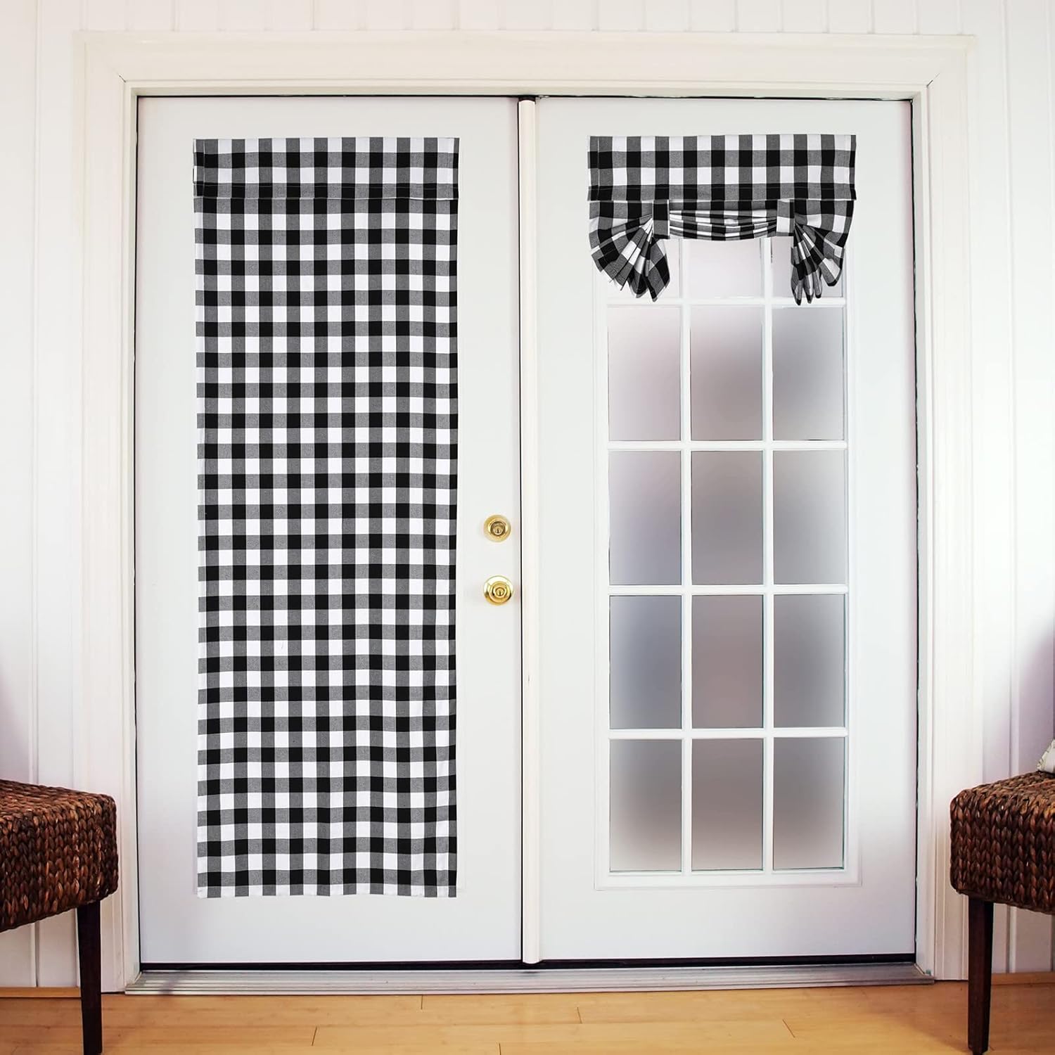 French Door Curtain Red Black Buffalo Plaid Sidelight Curtains Drapes for Glass Door Patio Front Door Vintage Farmhouse Tie Up Shades Window Treatments, 26 x 68 Inches, 2 Panels