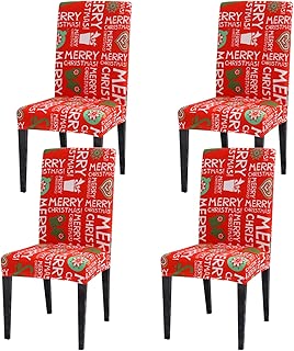 Ogrmar 4PCS Stretch Removable Washable Dining Room Chair Protector Slipcovers Christmas Decoration/Home Decor Dining Room Seat Cover (Christmas-A)