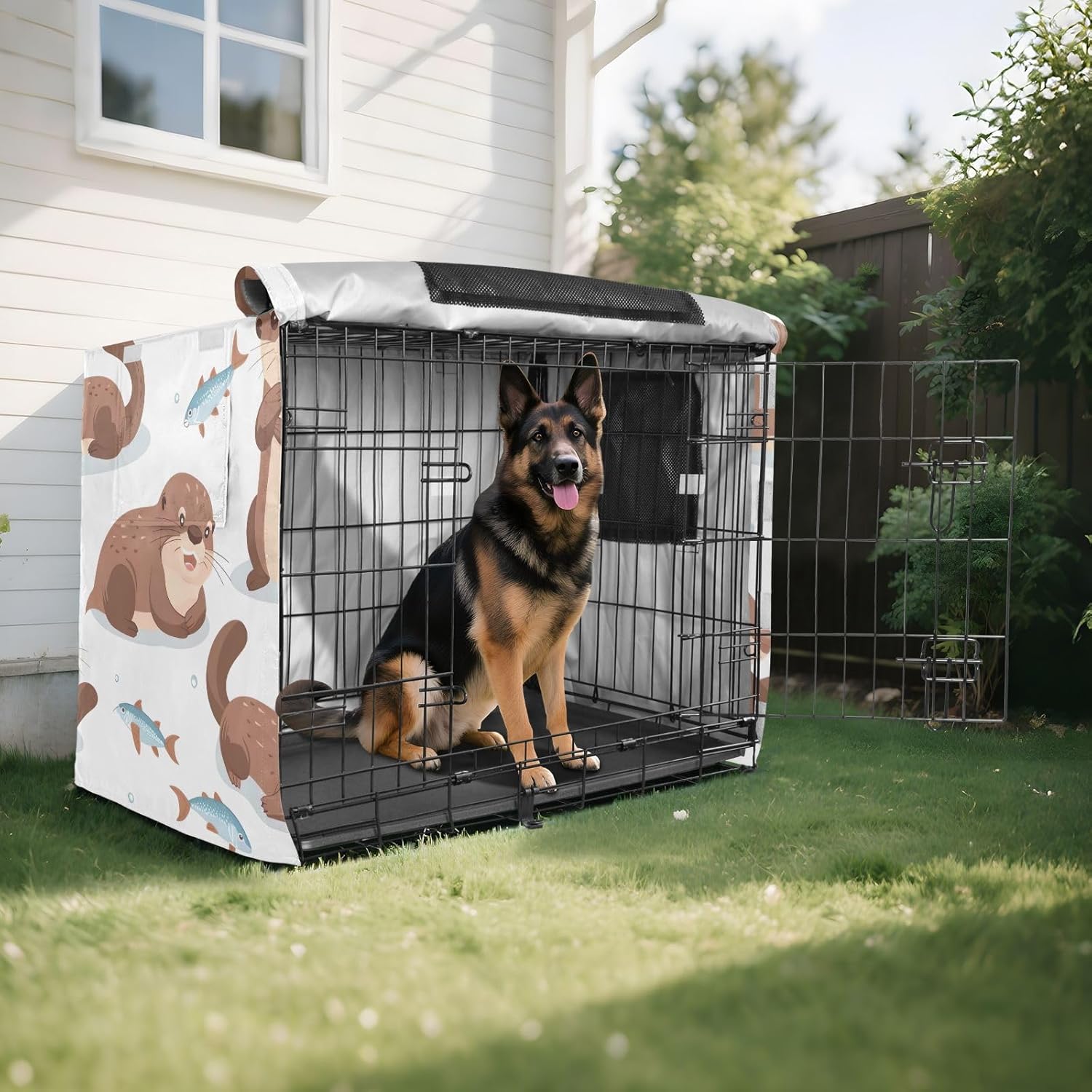 Seal Fish White Dog Crate Cover UV-Resistant, S-XL Water-Resistant Cage Cover for Indoor Pets, X-Large