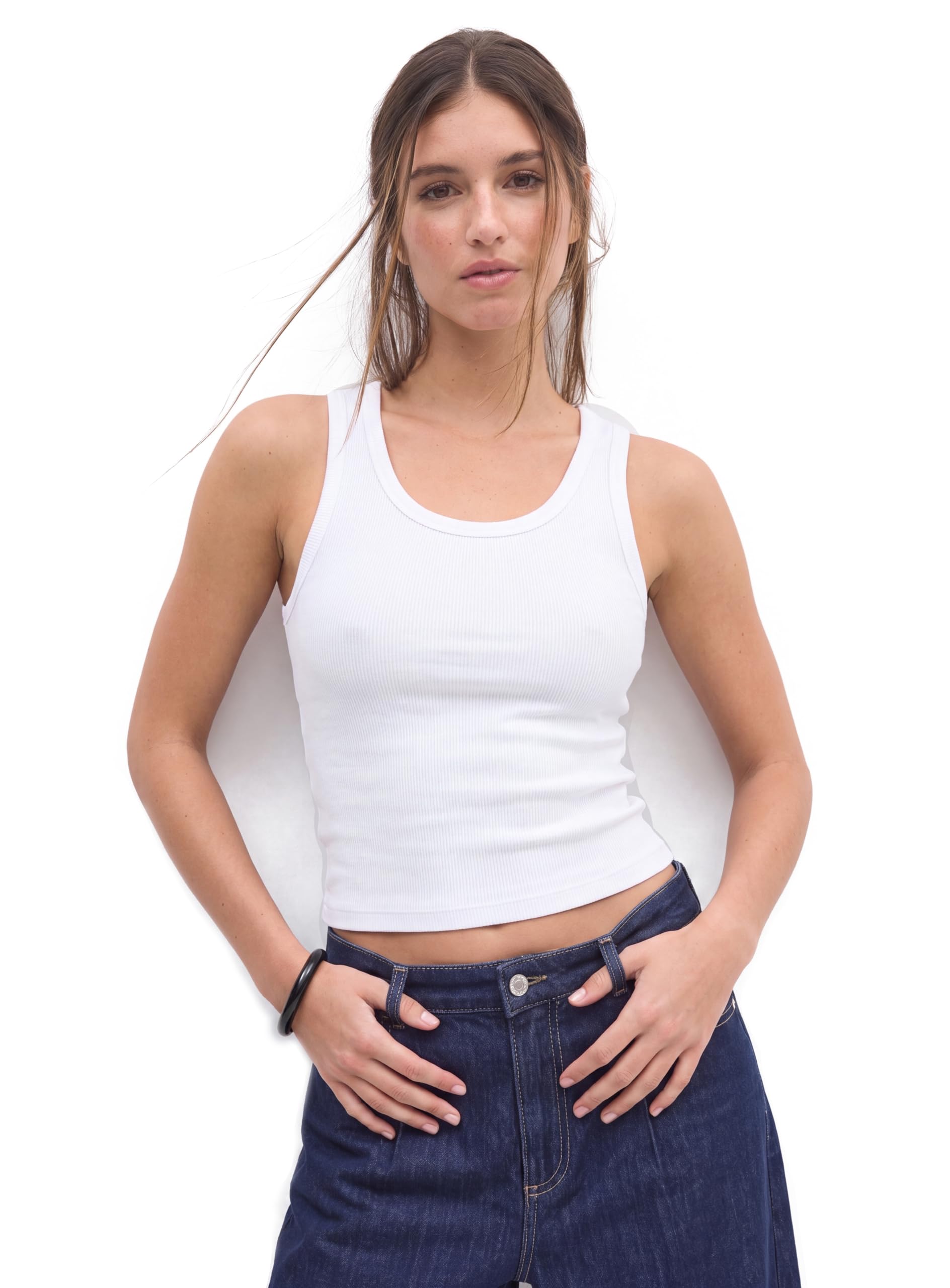 three times 5 Women’s Heavy GSM Cotton Ribbed Tank Top | Sleeveless Athletic Crop Top | Essential Slim Fit (White)-picture-41