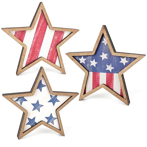 COCHIE 4th of July Decorations Wooden Stars, Patriotic Memorial Day