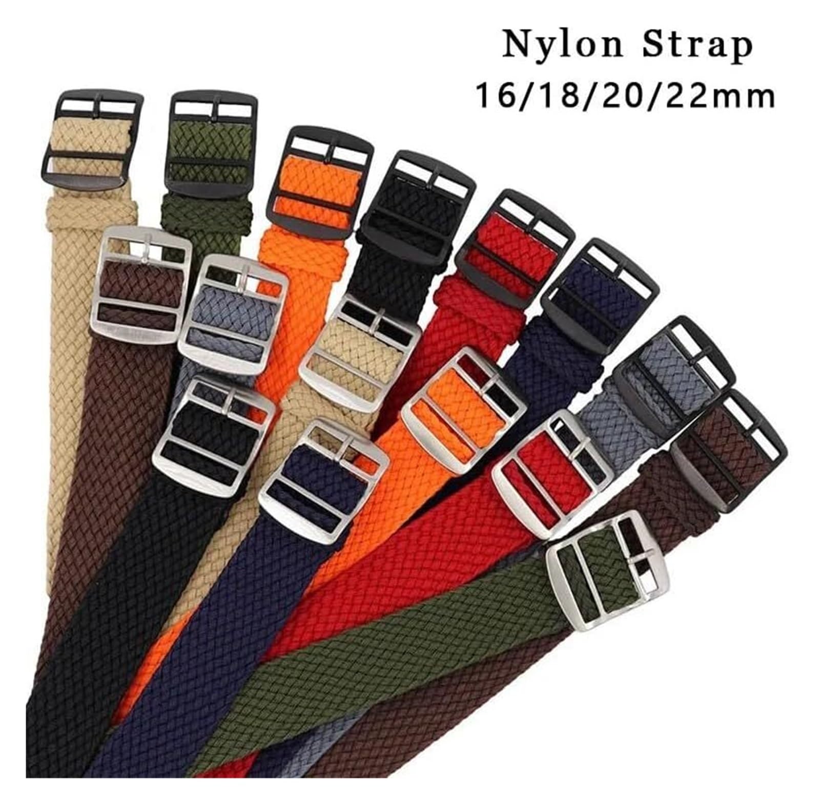 Bracelet de montre pour homme, Bracelet de rechange en Nylon tissé, bracelet de montre, boucle noire et argentée, 16mm, 18mm, 20mm, 22mm