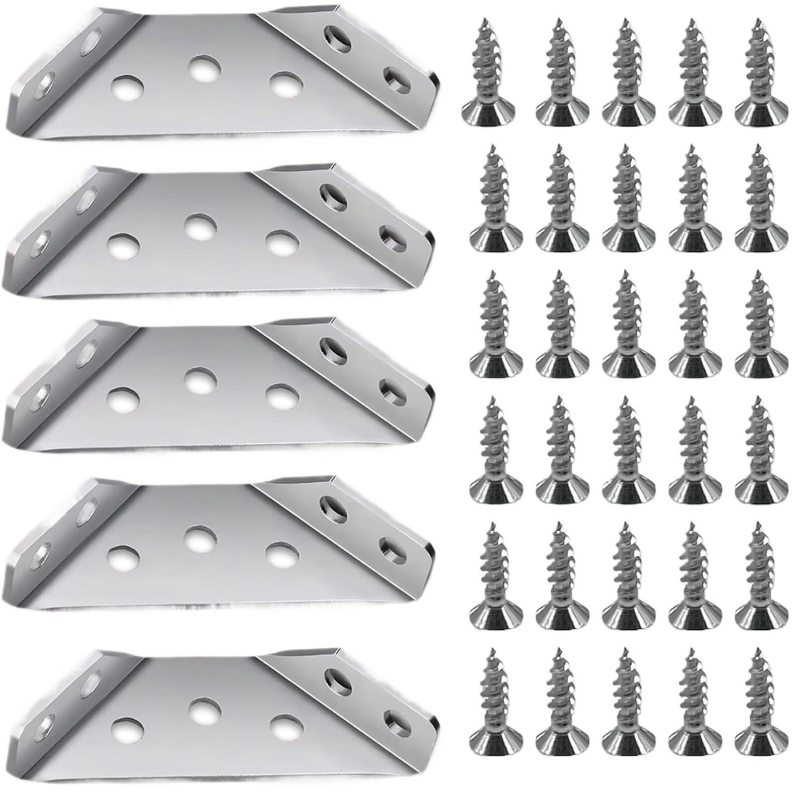 Corner Bracket 40/60/100pcs Furniture Corner Connector Stainless Steel Angle Bracket Universal Triangle Brace with Screw(40pcs)