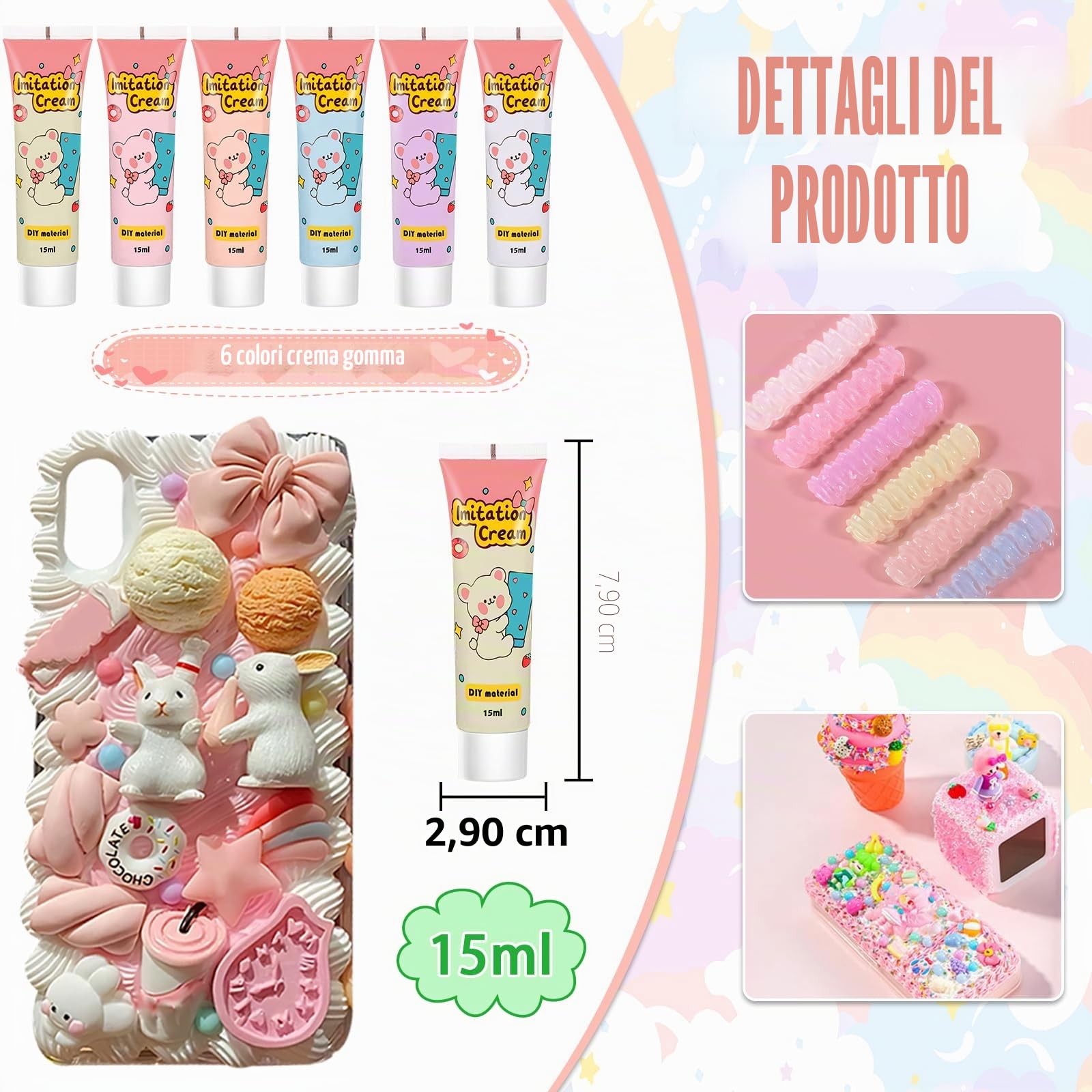 Colla crema multifunzionale - Kit di 6 colori (tubi da 15 g) per fai da te, scrapbooking, gioielli e decorazioni