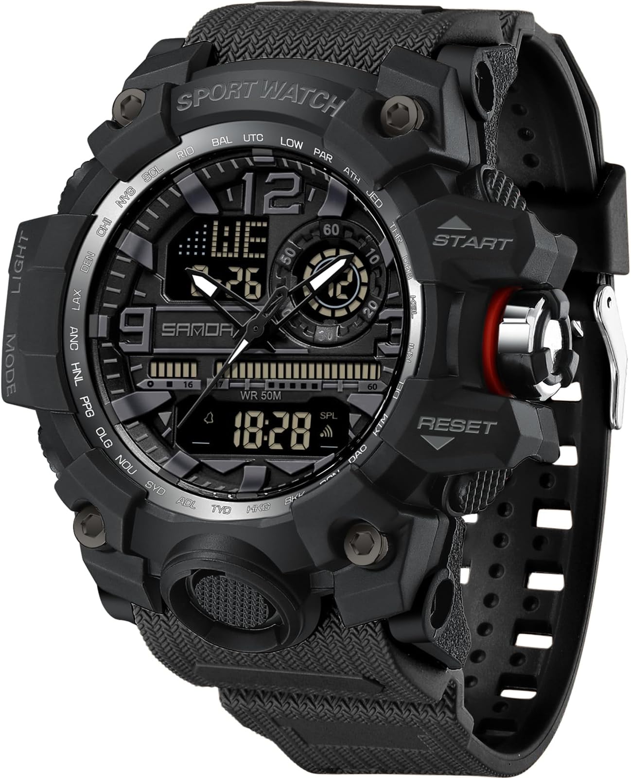 WISHFAN Men’s Military Watch, Dual-Display Waterproof Sports Digital Watch Big Wrist for Men with Alarm