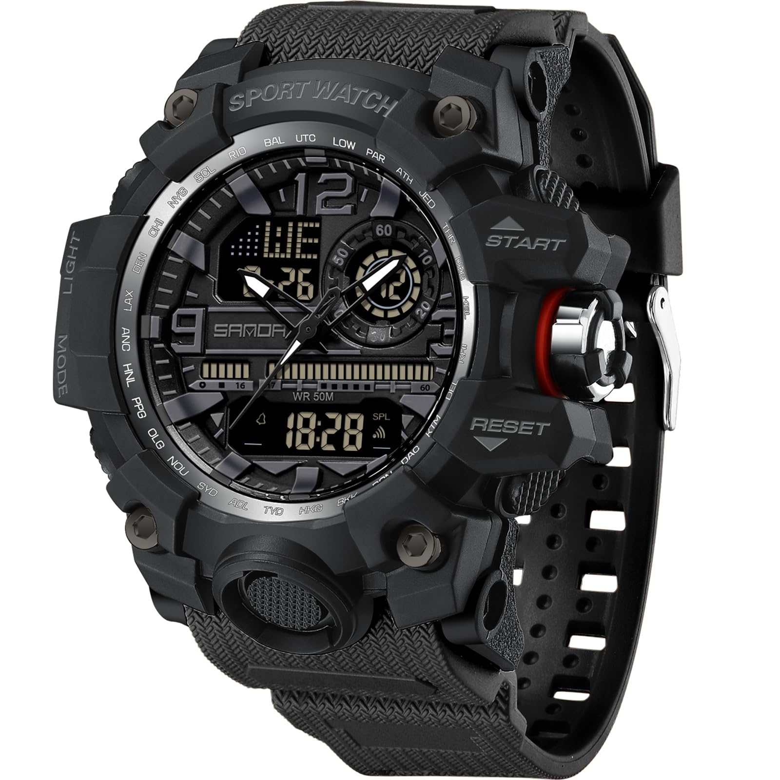 WISHFAN Men’s Military Watch, Dual-Display Waterproof Sports Digital Watch Big Wrist for Men with Alarm