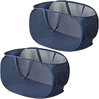 Vista 14 de 4 Piezas Cesta de Lavandería Desmontable con Malla y Mangos Duraderos, Cestas de Lavandería Plegables, Cesta de Ropa Plegable para Dormitorio Azul
