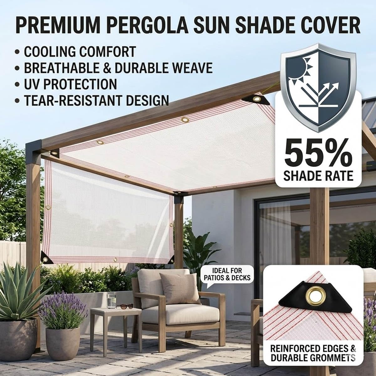 Du White efor Garden 55% siatka chroniąca przed promieniowaniem UV z przelotkami, oddychająca plandeka siatkowa do roślin domowych i (3,7 x 19,5 m)