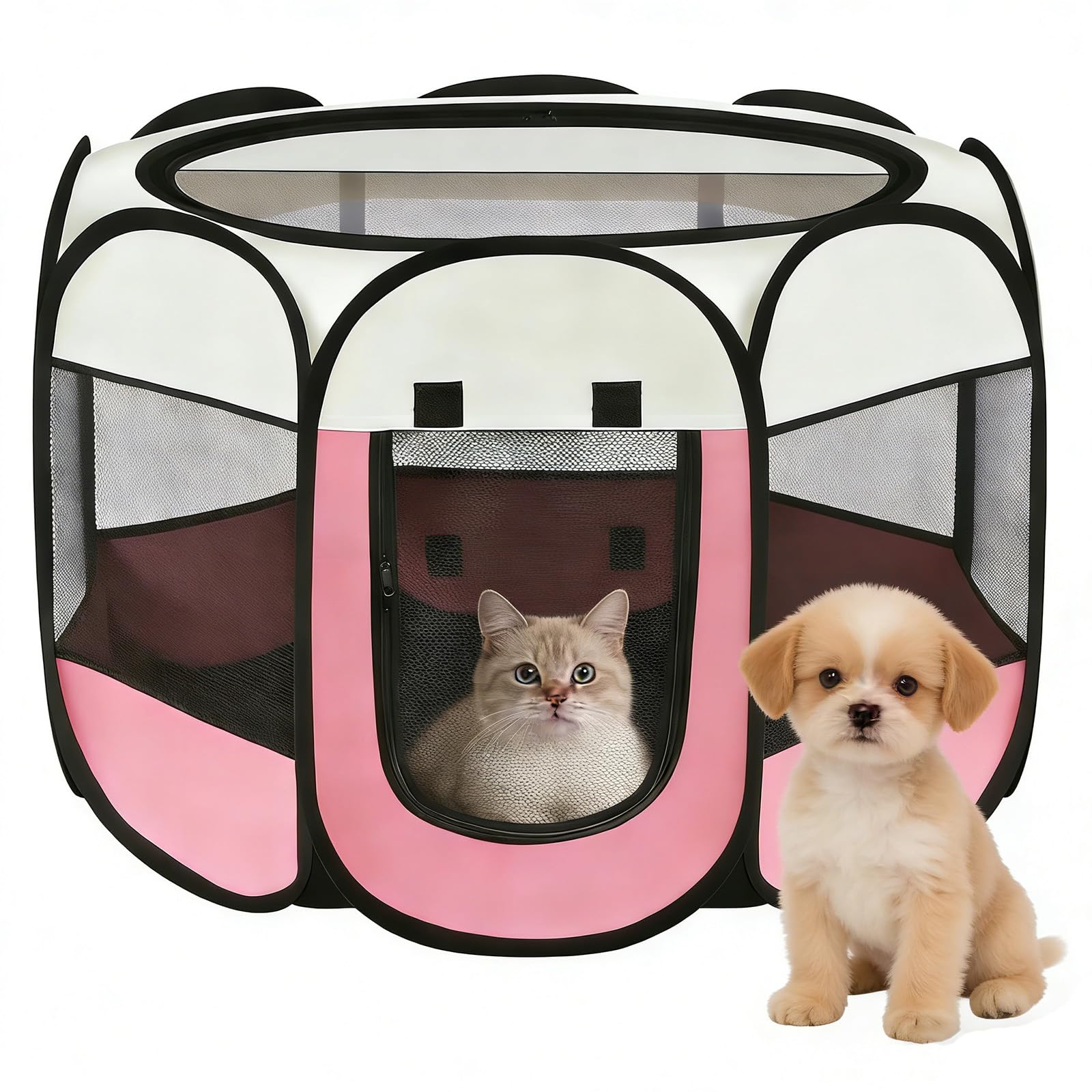 Recinto per Cani da Interno, 74x74x43cm Gabbia per Gatti recinto per conigli da interno kennel cane piccolo Box Pieghevole per Cane, Gabbia per Gatto Esterno (rosa + bianco crema, 74x74x43cm)