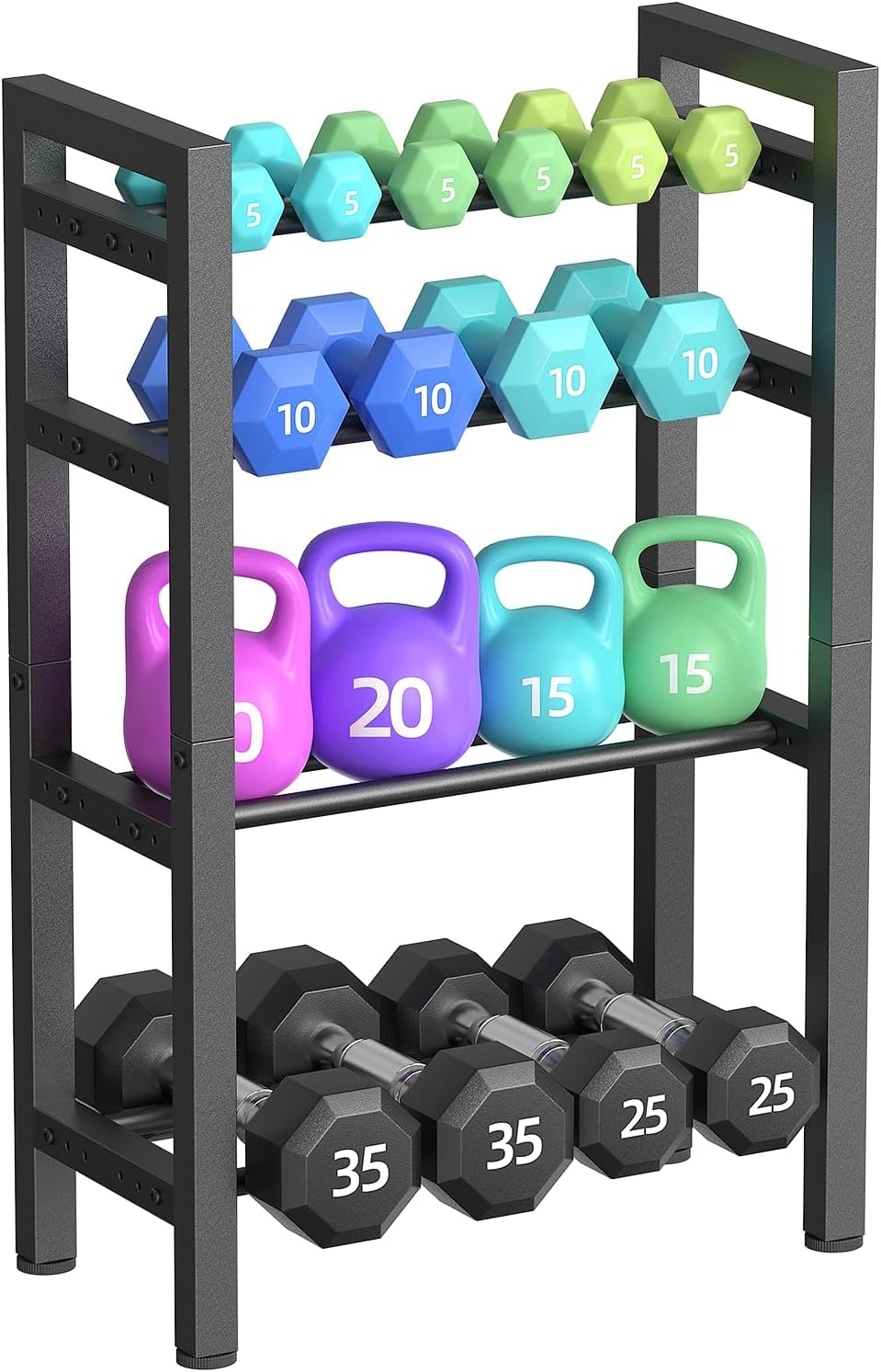 TYB 3-Tier Weight Storage Rack, Heavy-Duty Metal Dumbbell Stand, 120 LBS Capacity per Shelf, 31.5x31.5x9.8 Inches, Home Gym Equipment Organizer (4 Tier Dumbbell Rack)-image-24