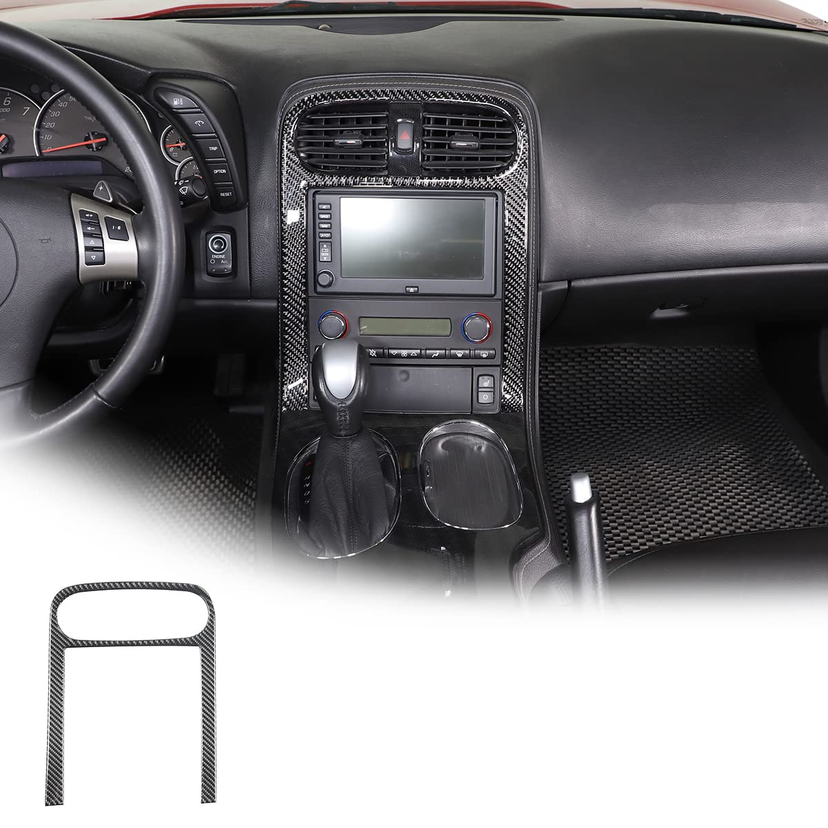 Soft Carbon Fiber Car Center Console Panel Trim for Chevrolet Corvette C6 2005-2013 Multimedia Center Console Panel Decorative Trim Sticker (Black)