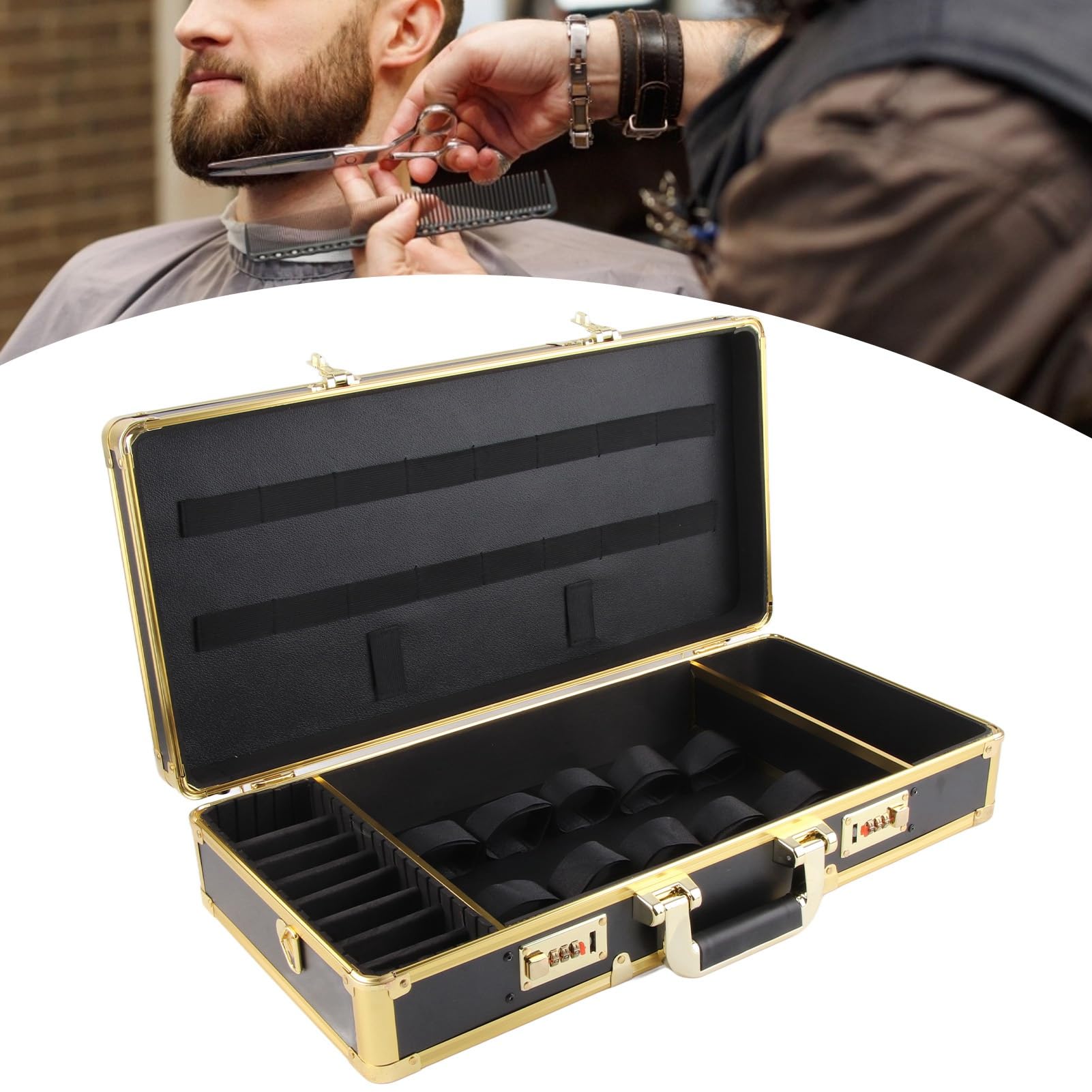 Beauty Fryzjer Case Przenośny Schowek na Narzędzia Fryzjerskie Grzebień Maszynka do Strzyżenia Włosów Nożyczki Organizator Etui na Hasło Futerał do Przechowywania w Wystarczającej Ilości Miejsca