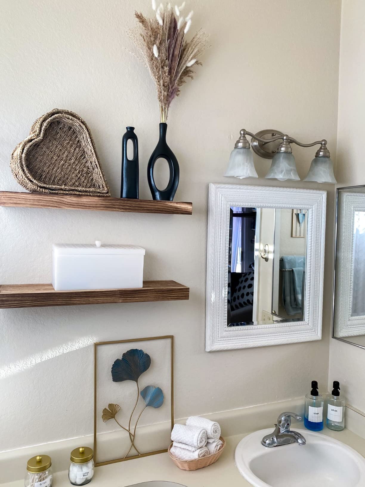 NIUBEST 16 Inch Rustic Farmhouse Floating Shelves,Thick Industrial Wood Shelf for Bathroom,Bedroom,Living Room,Kitchen,Lightweight and Easiest to Install- 16" D x 6.7" W x 1.7" H - Set of 2 - Brown