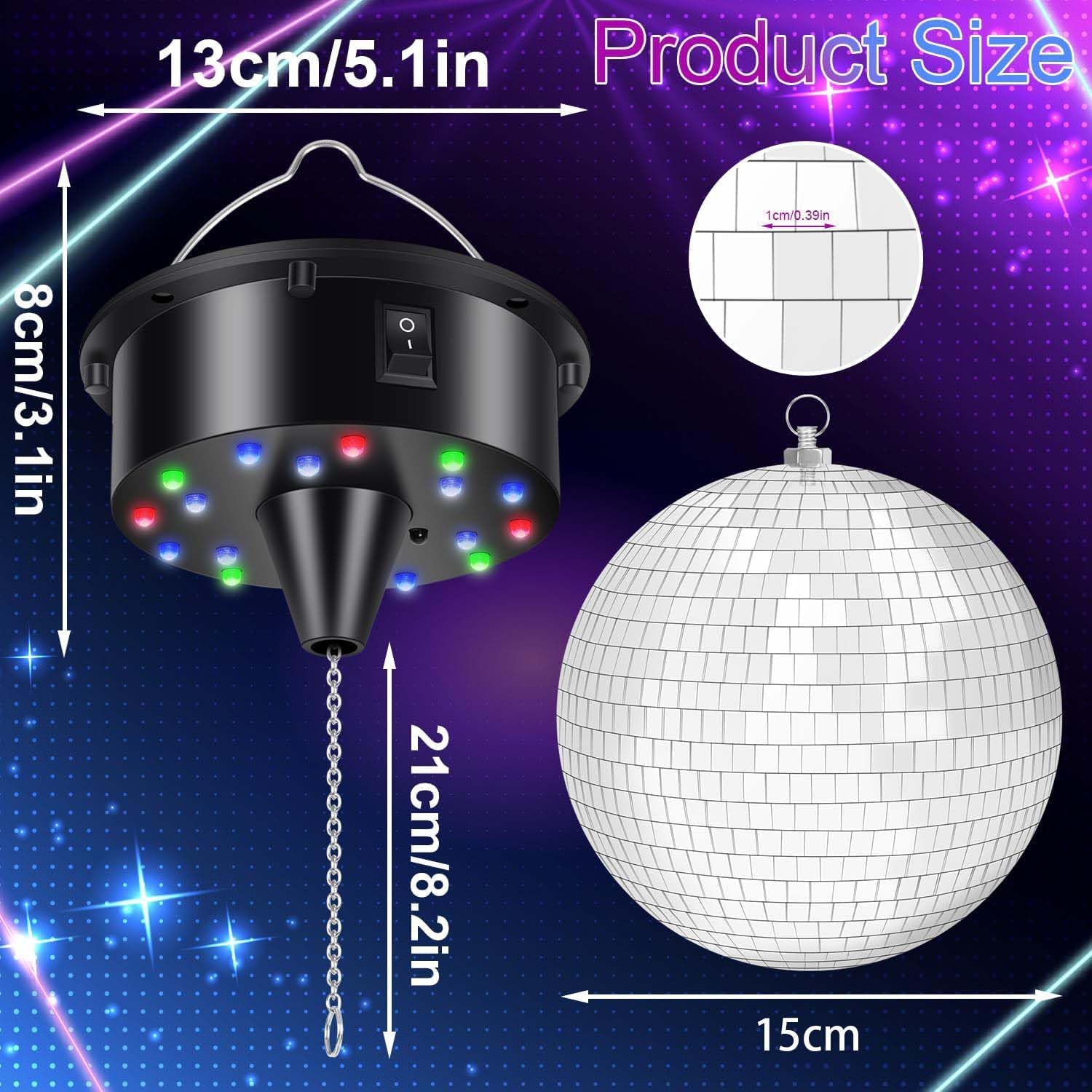 Bola de discoteca con motor giratorio, bola de discoteca de 15 cm para fiestas, motor giratorio LED, bola de espejo, bola de discoteca, bola de espejo para DJ-Club, escenario, bar, vacaciones