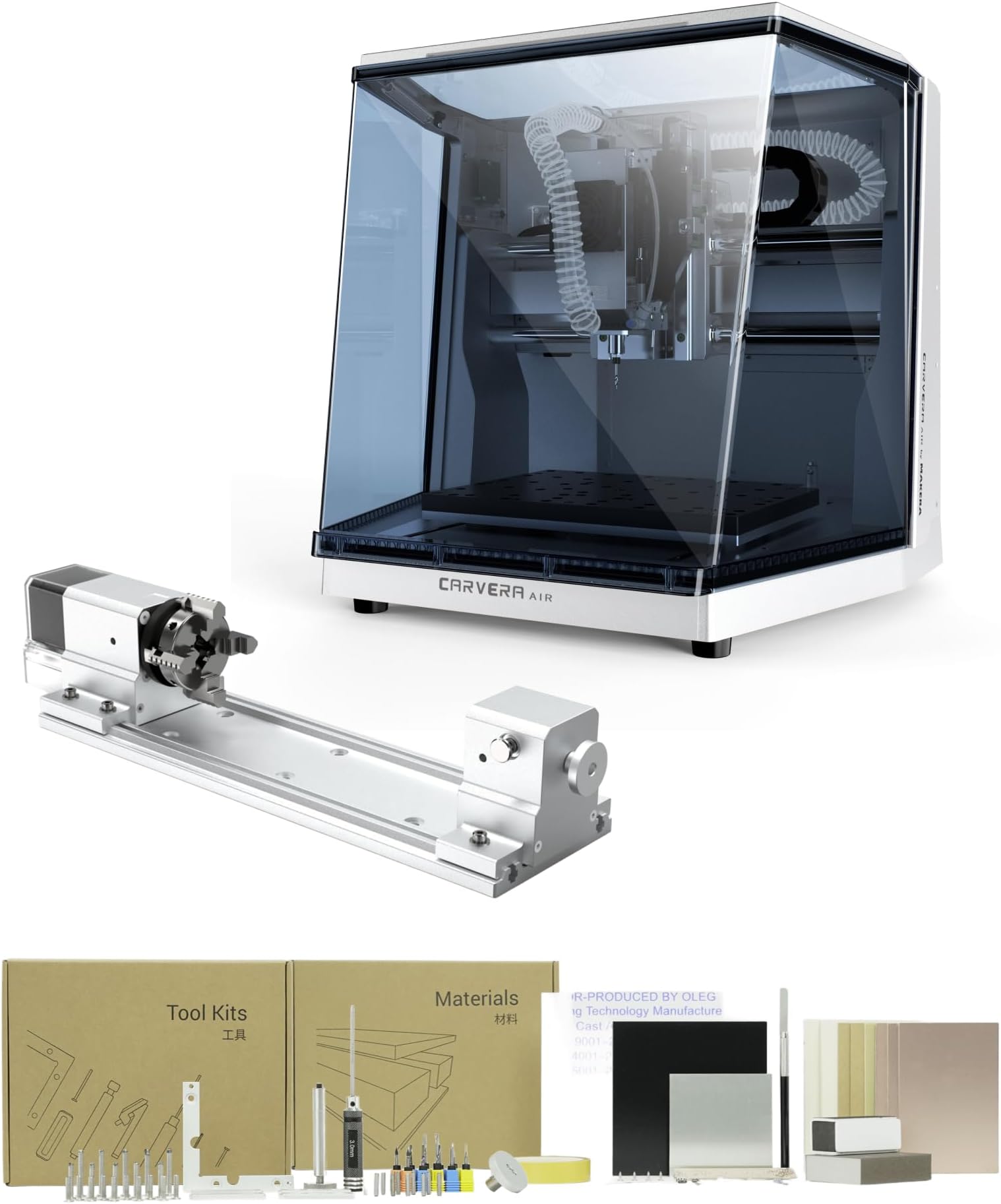 Carvera Air Desktop CNC Machine with 4th Axis, Compact Enclosed Mini CNC Router, Quick Tool Changer, Closed-Loop Control, Beginner-Friendly CAM Software for Milling, Cutting, Engraving, DIY, Crafts