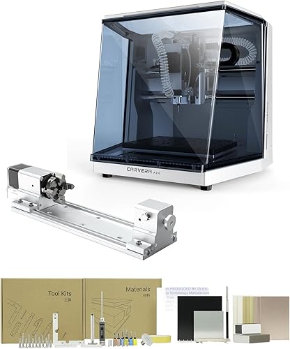 Carvera Air Desktop CNC con cuarto eje, mini fresadora CNC compacta y cerrada de precisión industrial con Makera CAM para metal y madera, cambiador rápido de herramientas, motor paso a paso de circuito cerrado, tallado de fresado DIY de Makera