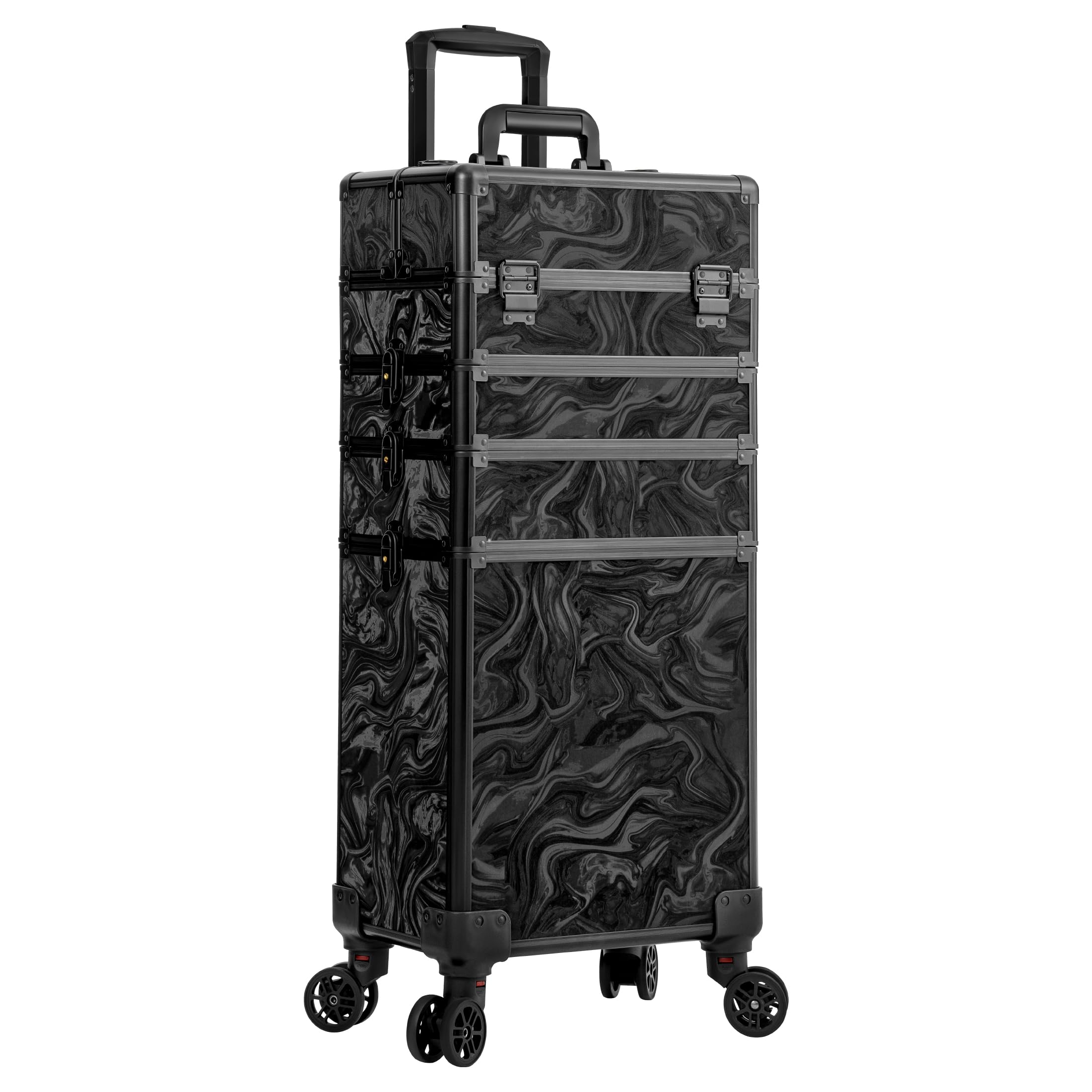 Arous Rolling Makeup Train Case 5 w 1 organizer na wózek kosmetyczny podróżny zamykany salon fryzjer wózek bagażnik z kółkami dla kobiet stylistki fryzur artysty Trave Nail, Czarny atrament, 5 w 1