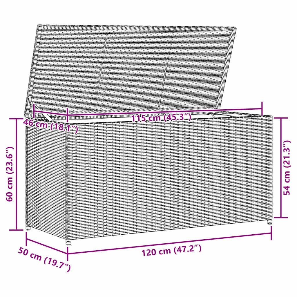 vidaXL Skrzynia ogrodowa, czarna, 120 x 50 x 60 cm, rattan PE