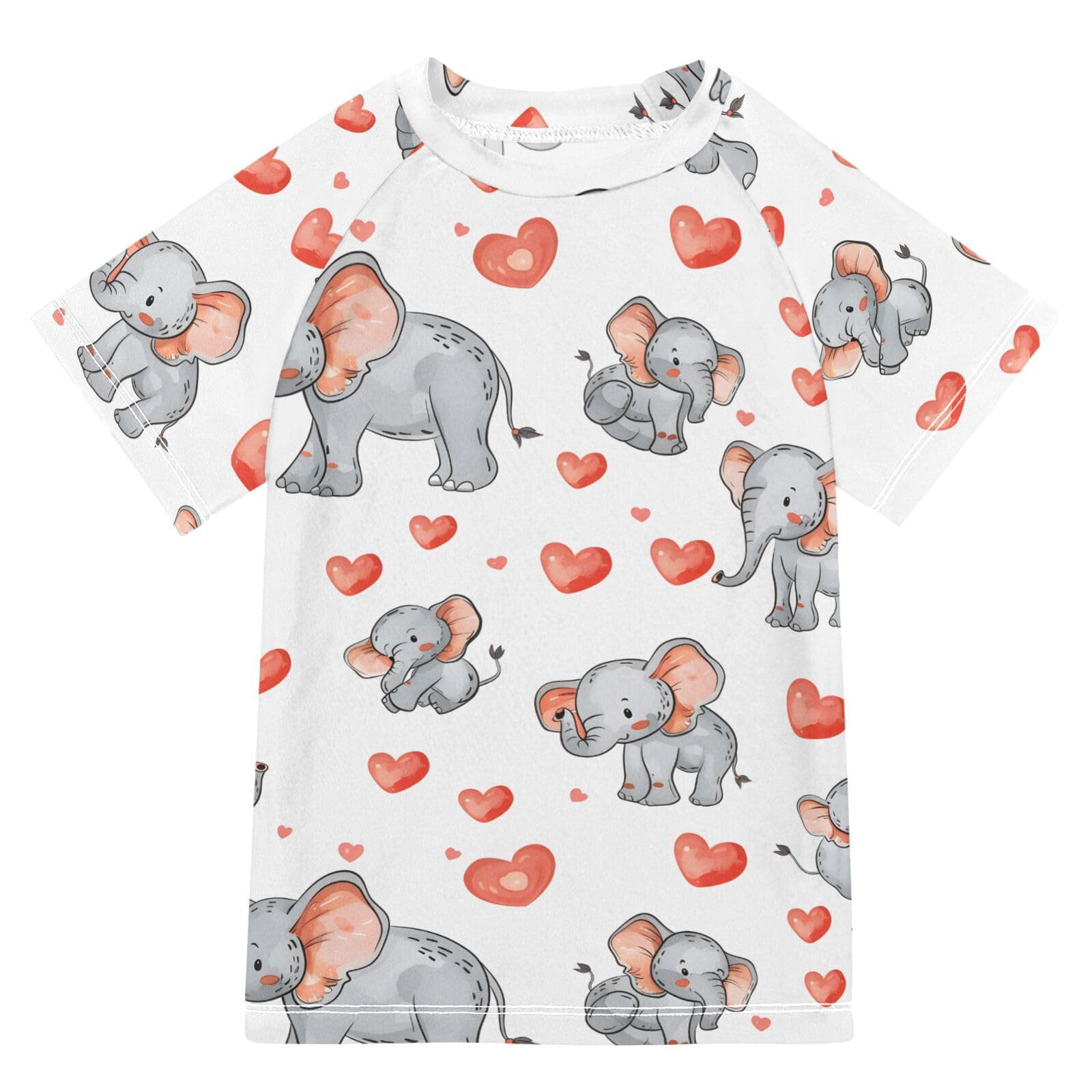 ALAZA Kids Rash Guard Boys Toddler Swim Shirts Short Sleeve Elephant Heart UPF 50+ 3T