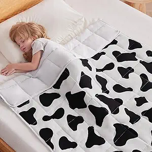 anfie Weighted Blanket Kids(36"x48" 3lbs) Weighted Blanket Cooling Blanket for Sleeping,Throw Size Breathable Blanket with Premium Glass Bead(White Cow)