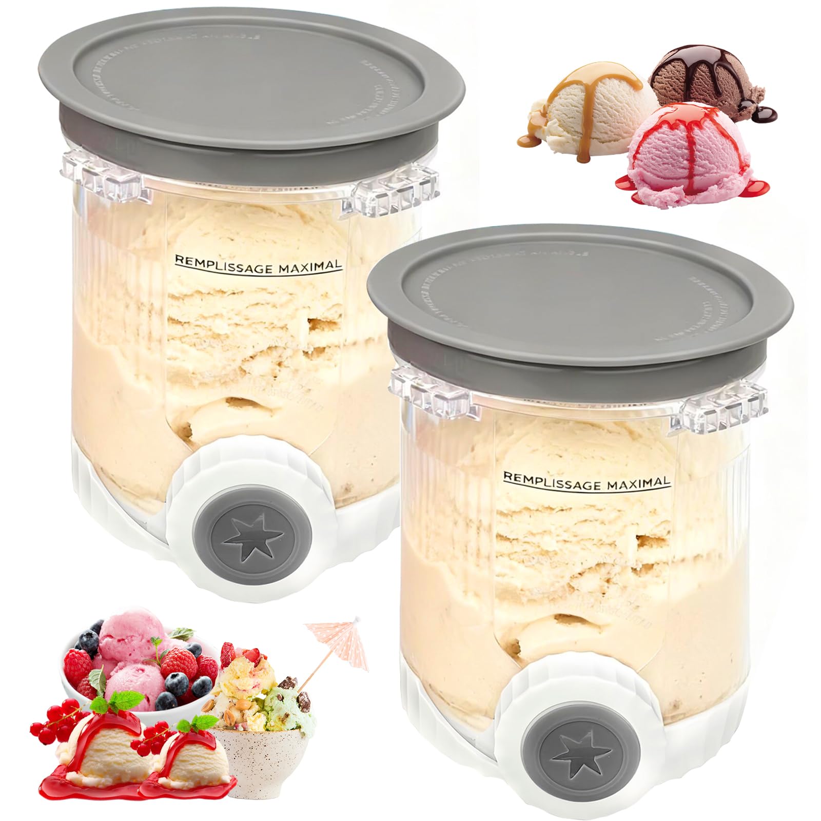 2 Pièces Récipient pour Ninja Swirl by CREAMi Machine à Glace NC700 Series, Pots Compatibles avec Ninja Swirl, pour Ninja NC701EU Accessoire Sans BPA et Lave-vaisselle
