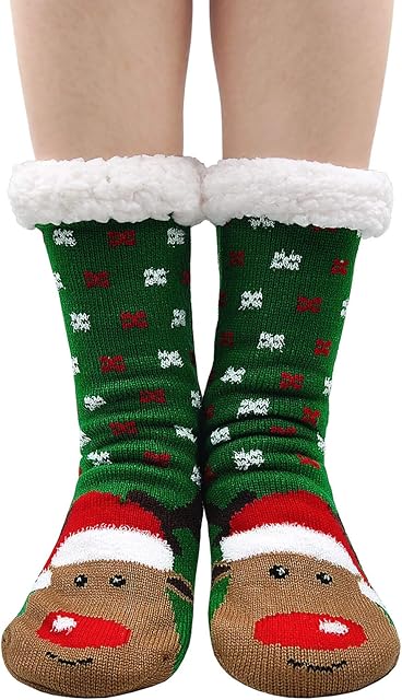 LOFIR Slipper Socks Women Winter Warm Thermal Socks Ldies Fleece Lined Fluffy Socks No-Slip Home Floor Bed Socks Girls Cute Animal Cartoon Socks Christmas Socks, size 4-9,1 Pair