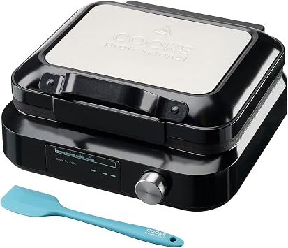 Cooks Professional Digital Double Waffle Maker | Luxury Deep Fill Dual Belgian Waffle Iron Machine with Non-Stick Plates, Adjustable Temperature & Silicone Spatula | 1500W | Black & Silver
