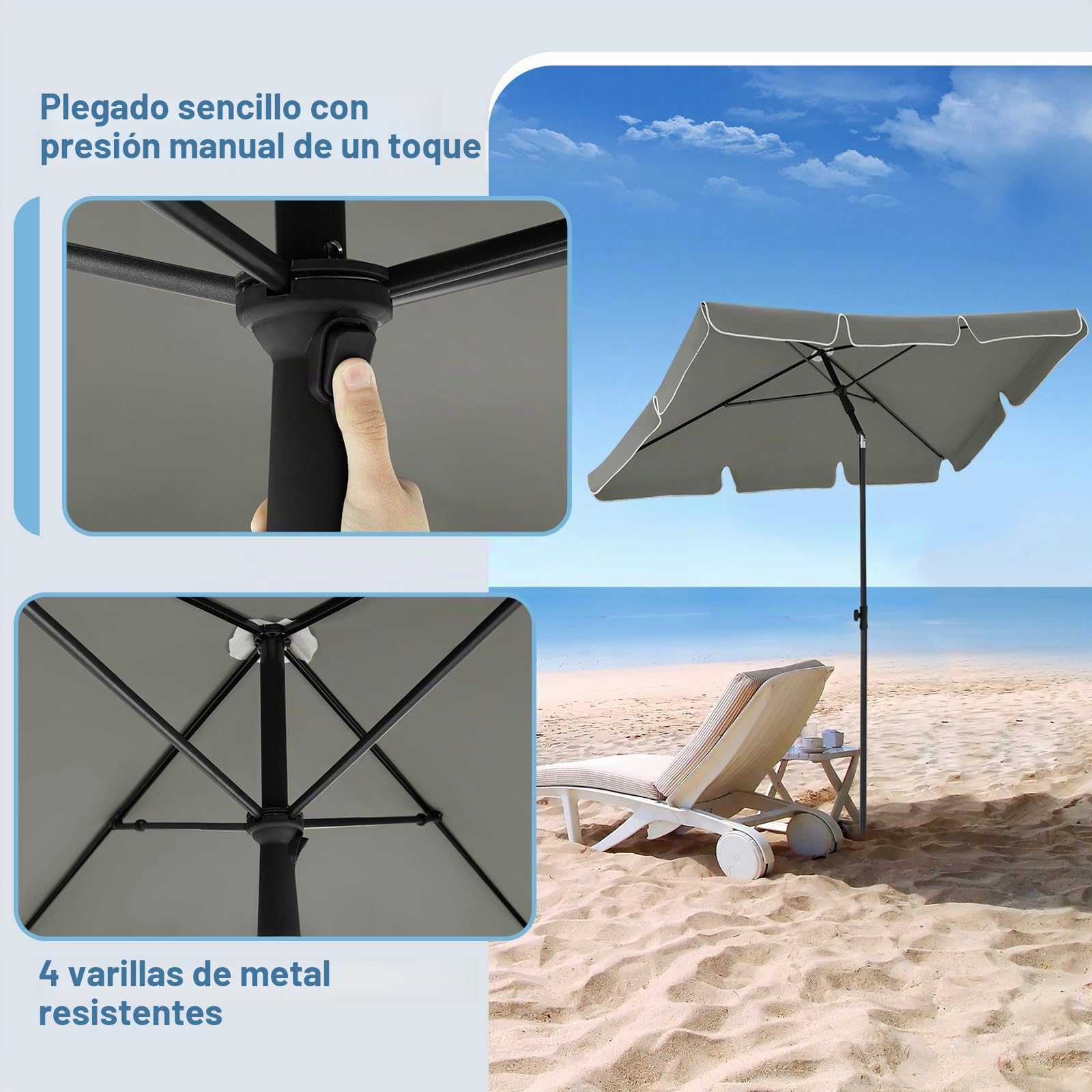 WOLTU Sombrilla Jardín, Parasol Terraza Inclinable, Sombrillas Terraza 2x1,2 m, Sombrilla Playa Jardin Piscina Balcon, Parasol Grande para Exterior, Tela 160 g/m², Proteccion Contra UV, Gris oscuro