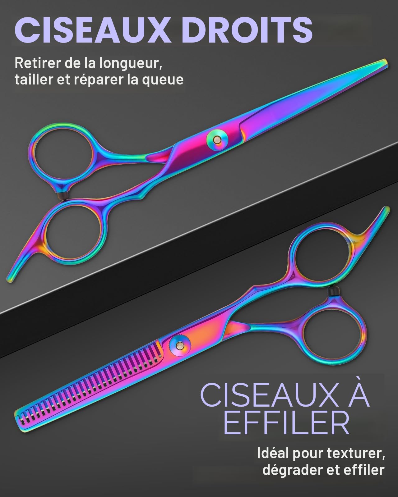 Lictin Ciseaux Coiffeur Professionnels 13 en 1-6.7" en Acier Inoxydable avec Peigne - Pour Coupe Effilée, Dégrader, Hommes, Femmes & Enfants (Multicolore Éclatant)
