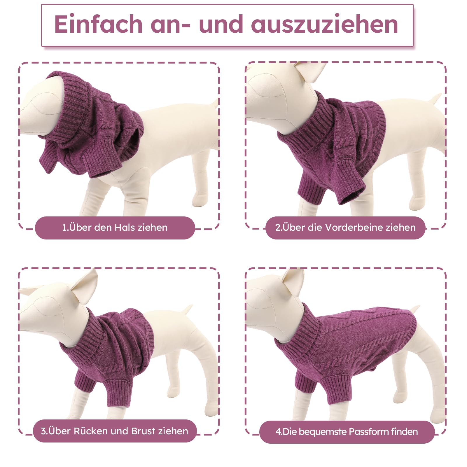 Queenmore Maglioncino Cane Bassotto Caldo Elastico Collo Alto Ritorto per Chihuahua, Bulldog Francese, Barboncino - Taglia L, Prugna