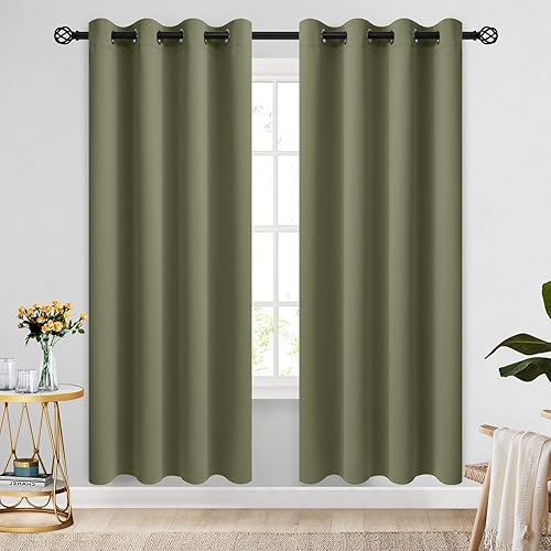 Miniatura 138 de COSVIYA Cortinas 100% opacas para dormitorio con forro negro, bloqueo de luz completa, aislamiento térmico y ojales, tratamiento de ventana de 54