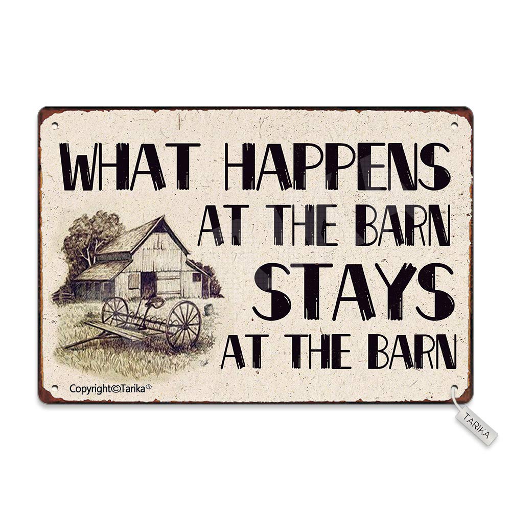 What Happens in The Barn Stays in The Barn Metal Retro Look 8X12 Inch Decoration Plaque Sign for Home Kitchen Bathroom Farm Garden Garage Inspirational Quotes Wall Decor