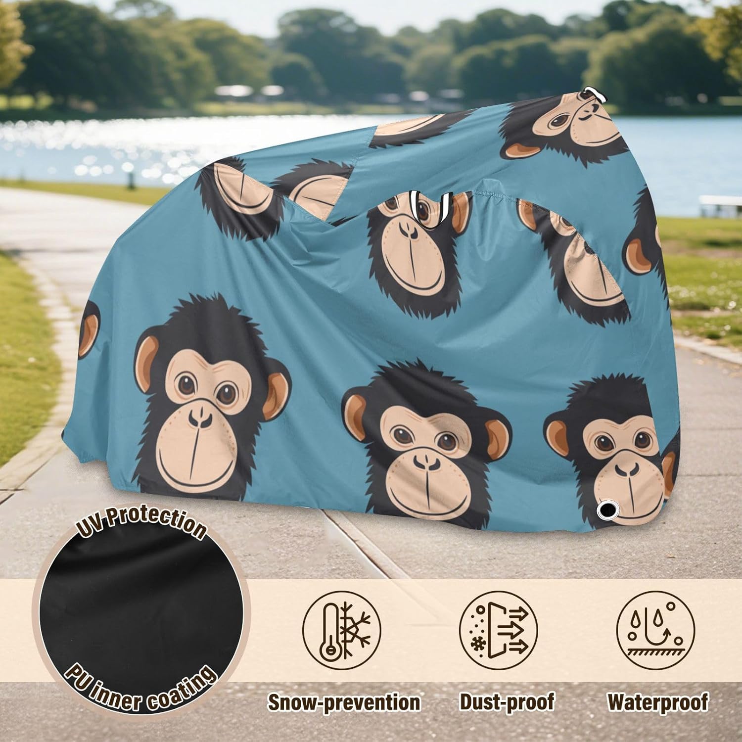 Monkey Face Blue Simple Waterproof Covers for Bike with Lock Holes Anti Dust Rain Snow UV Storage Electric Bike Cover Fits for Most funda impermeable para bicicleta