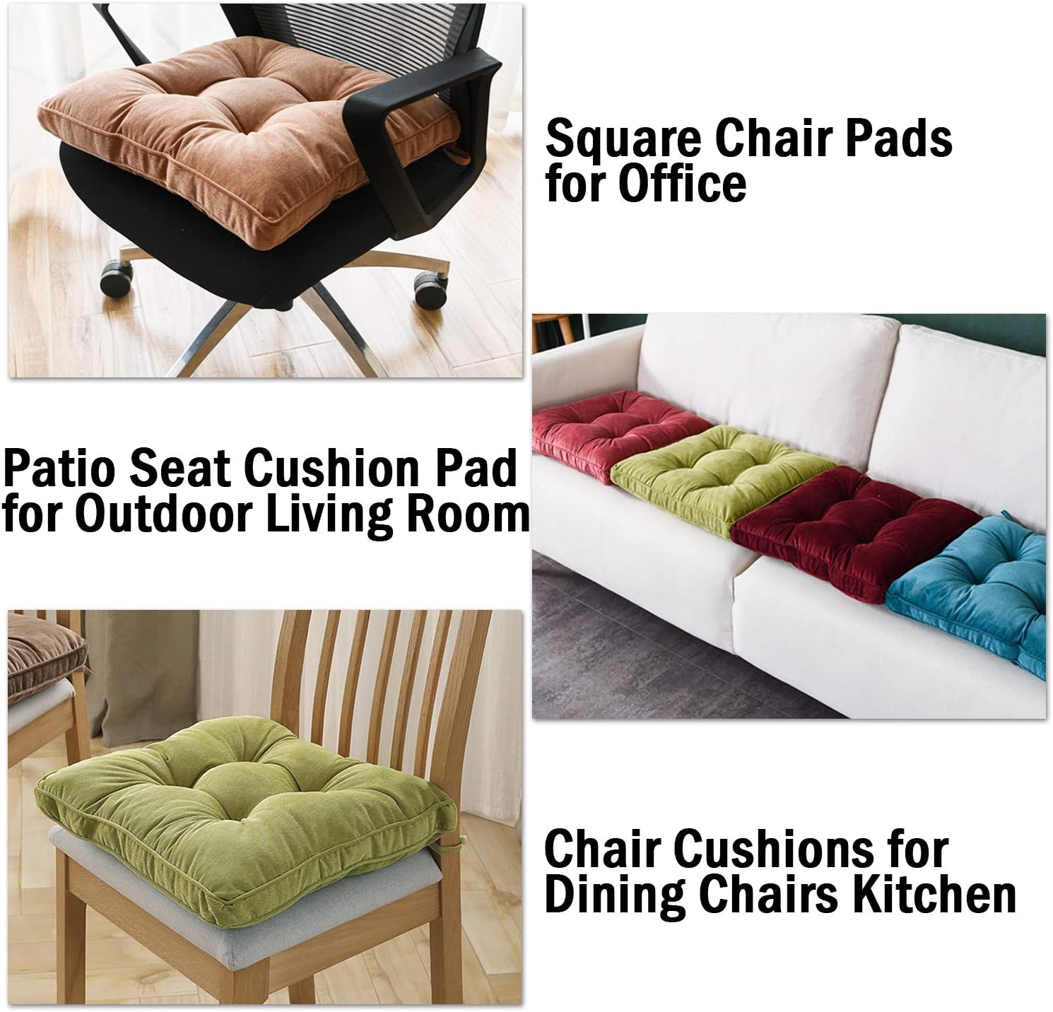 Tiita Chair Pads for Dining Chairs, Seat Cushions with Ties 18x18 Inches, Square Pillows Pad Set of 2 for Kitchen, Green