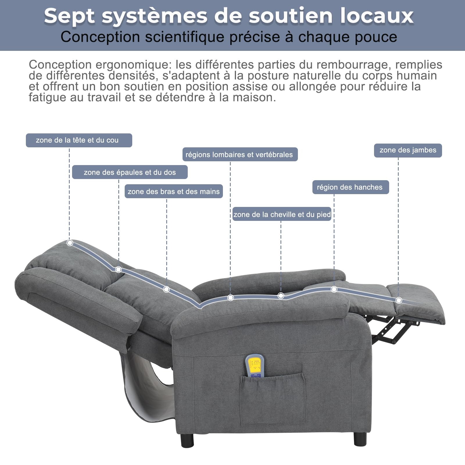 LEADZM Fauteuil Inclinable, Massage Électrique et Chauffage, Fauteuil Inclinable avec Dossier Basculant à Commande Humaine, Fauteuil TV pour Chambre à Coucher, Salon et Home Cinéma