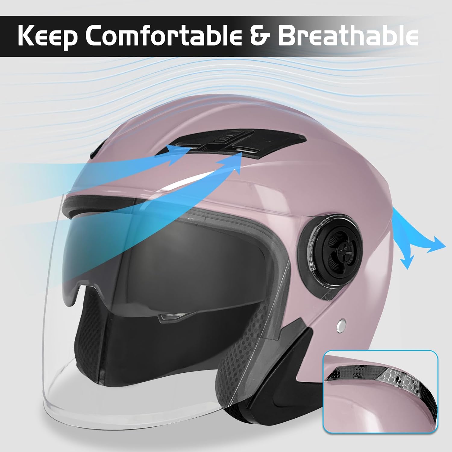 Open Face Motorcycle Helmet, 3/4 Helmet with Dual Sun Visor, Men Women Adult Motorbike Helmet for Scotter Chopper Moped Cruiser Casco, DOT Approved