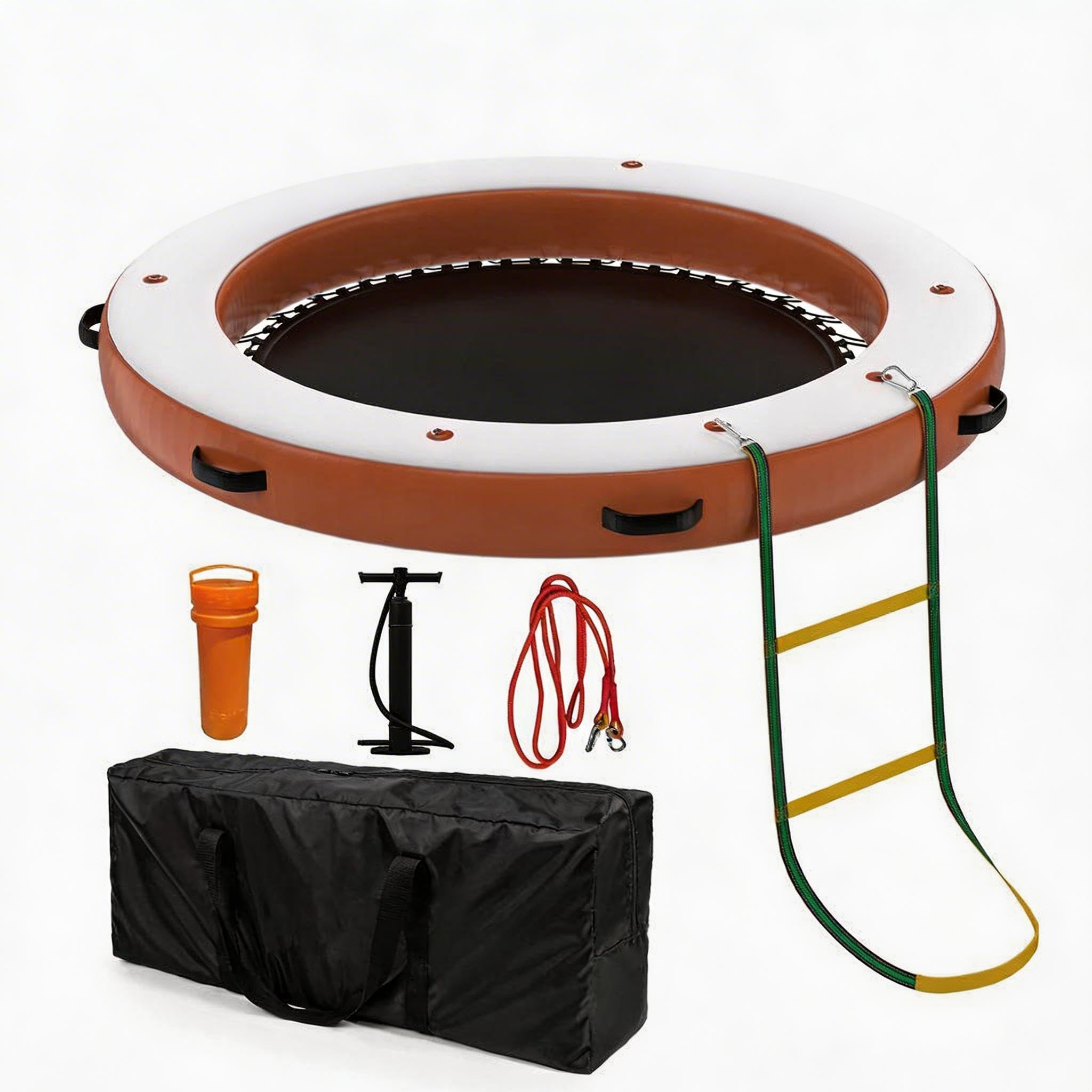 8FT Aufblasbarer Rund-Schwimmsteg Mit 6FT Hängematte, Schwerlast PVC, rutschfeste Oberfläche, 4-7 Erwachsene, Perfekt Für Familien & Wasserpartys, Weiß Orange