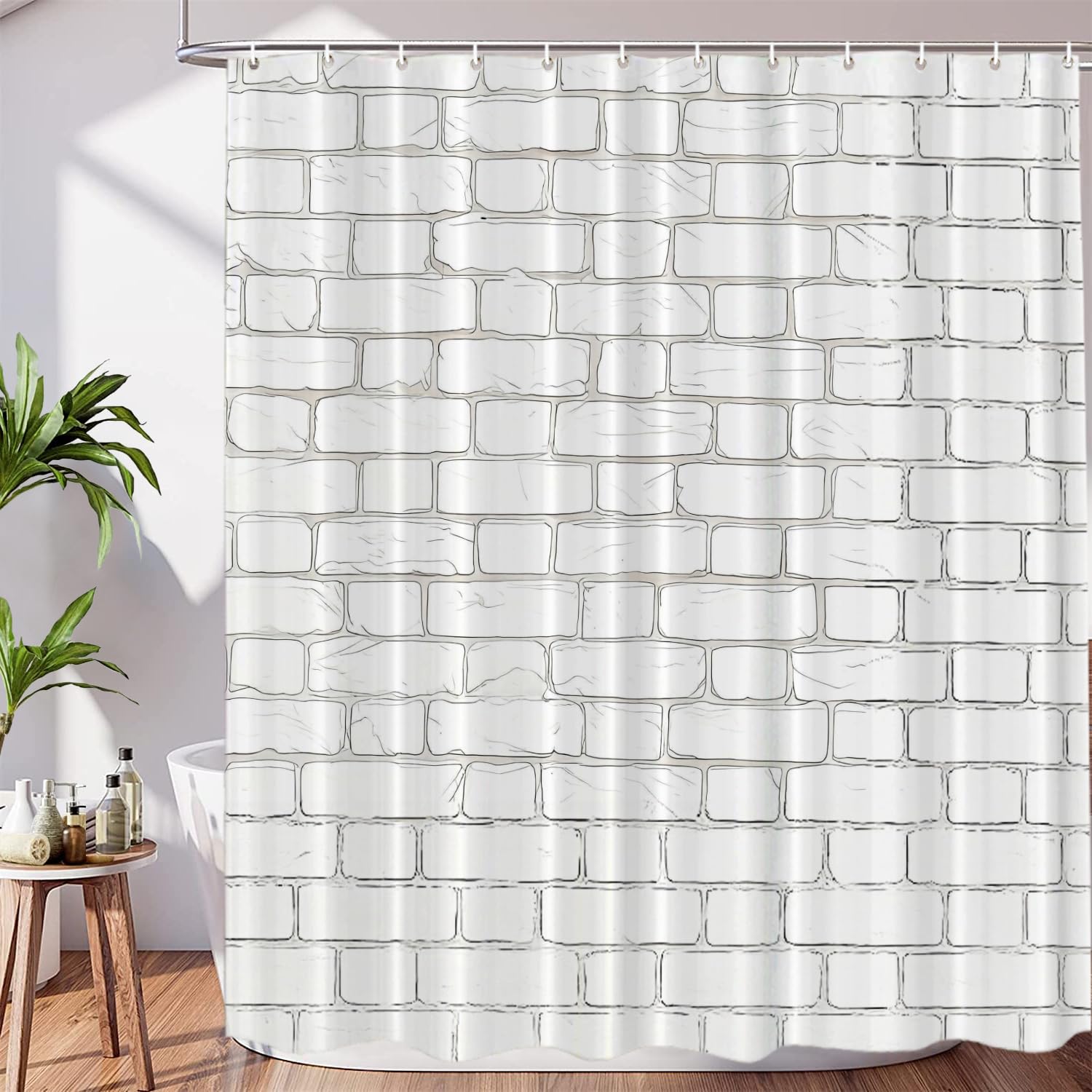 Rideau de douche anti-moisissure effet briques avec 12 crochets