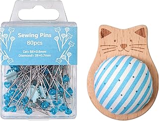Beimus Cojín de madera con 80 alfileres de costura rectos para costura, costura, acolchado, alfiler de posicionamiento con pin