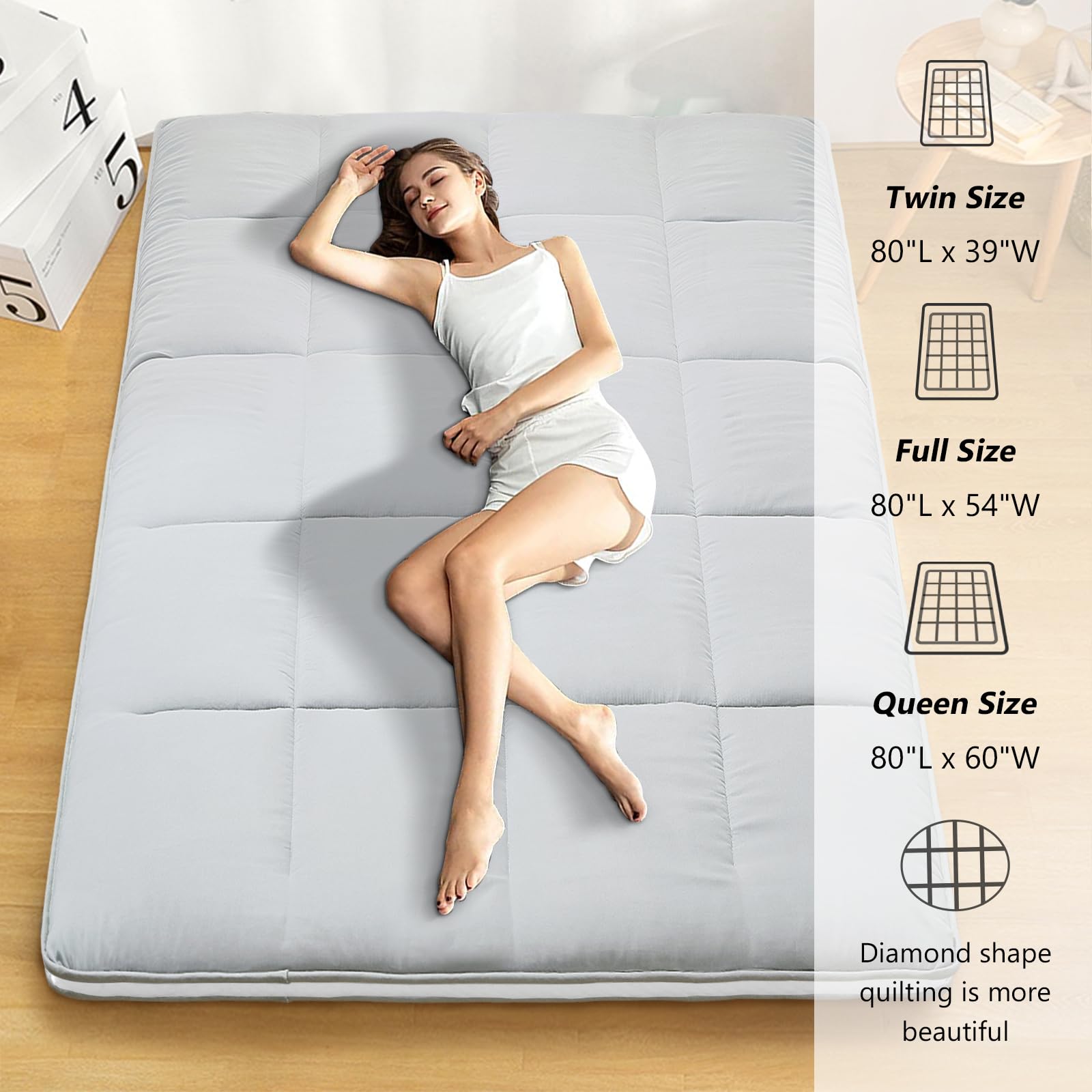 Ytaoeo Futon Matratze 140x200x10cm klappmatratze (Grau, Full-Matratze) | 10cm Dicke, Japanische Bodenmatratze, faltbare matratze, Atmungsaktive Bodenliege, Gästebett für Camping Couch