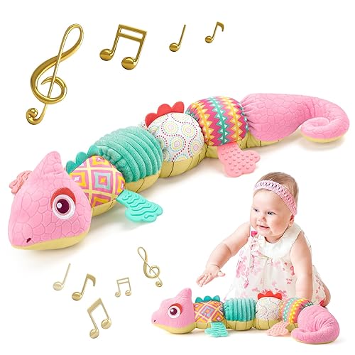 Miniatura 10 de Sumobaby Juguetes de Cocodrilo para Bebé Cocodrilo Musical, Juguetes Blandos de Actividad de Peluche con Mordedor, Arrugado Multisensorial, Sonajero
