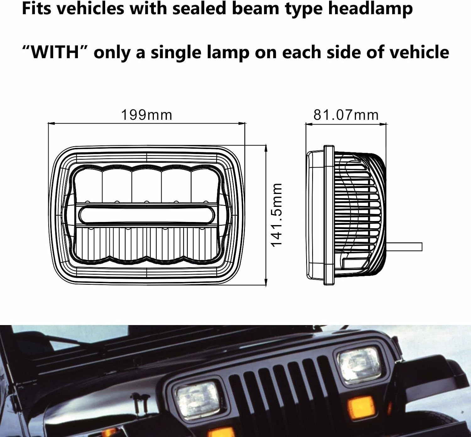 5x7 LED Headlight 7x6 Headlamp Osram Chip Angel Eye DRL Sealed Beam Replacement for H6054 6054 Jeep Wrangler YJ Cherokee XJ Chevy Express Astro Van Blazer S10 Toyota 4Runner Ford Ranger DOT 1PC