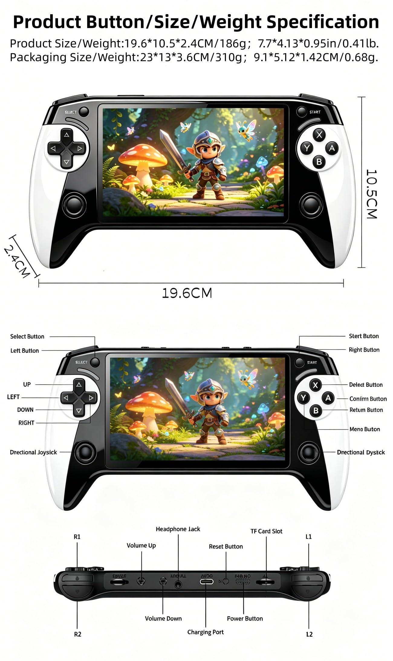 HLF Nuovo 5.5 "Multi-funzionale Videogiochi Console Retro Handheld Controller Like Design 6000 Emulatori Giochi Supporta MP4/MP3/E-books/AV Out Perfetto Vacanza/Compleanno Regalo Tempo Libero