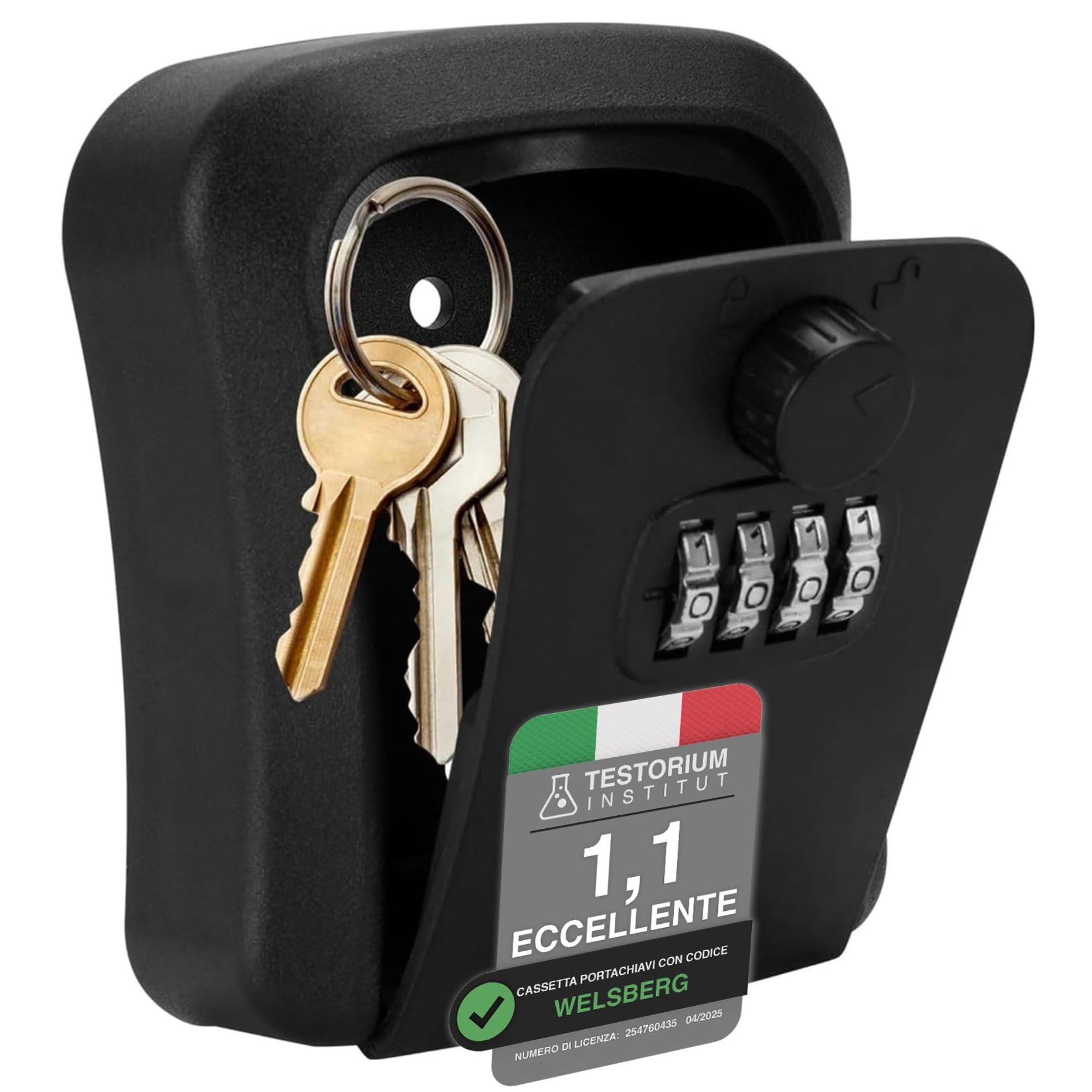 Cassetta portachiavi, cassaforte per chiavi, cassetta portachiavi con codice numerico a 4 cifre per esterno e interno, cassaforte, serratura a combinazione, montaggio a parete, nero
