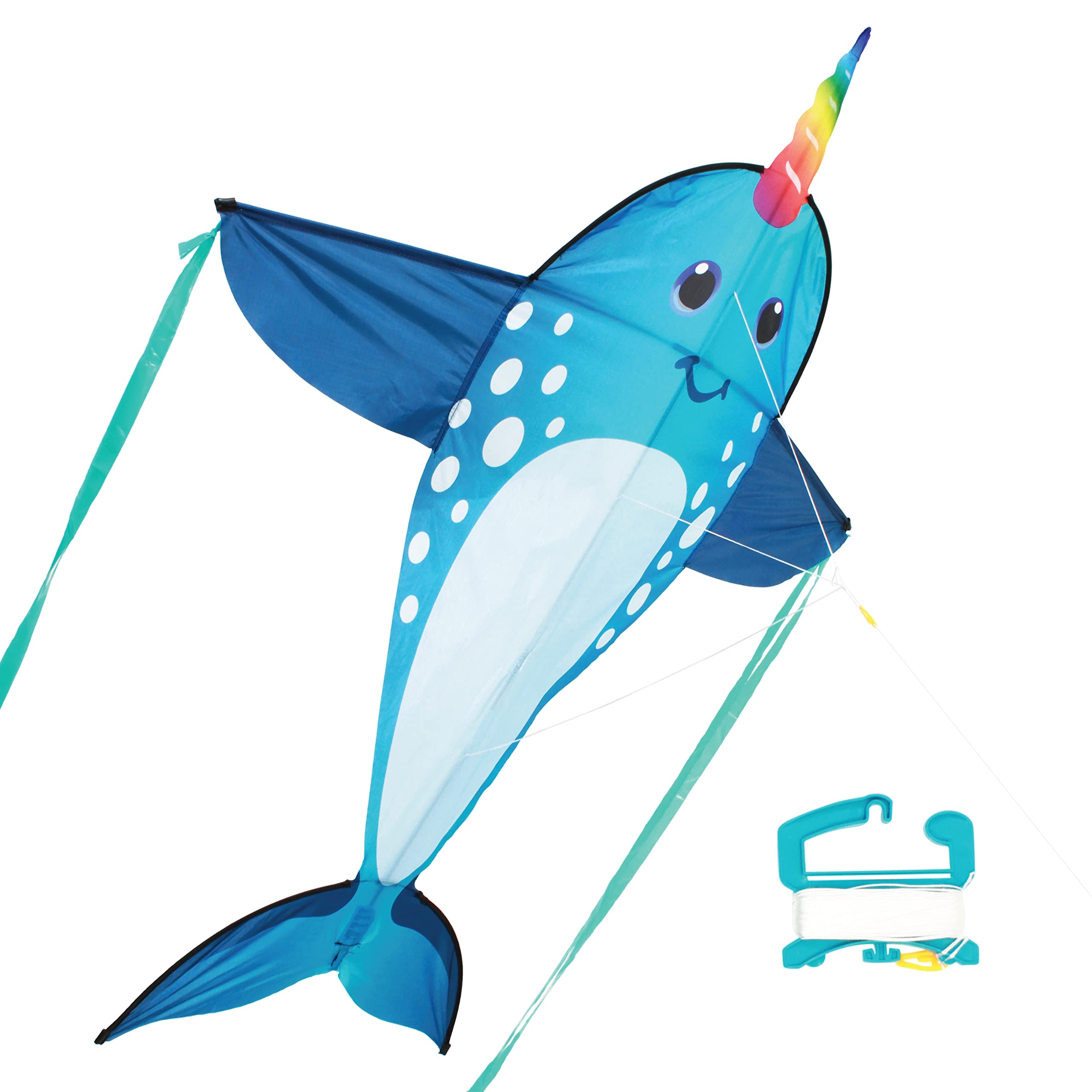 WindNSun Supersize 2-D Narwhal Ripstop Nylon Figure Kite, 57 Inches Tall