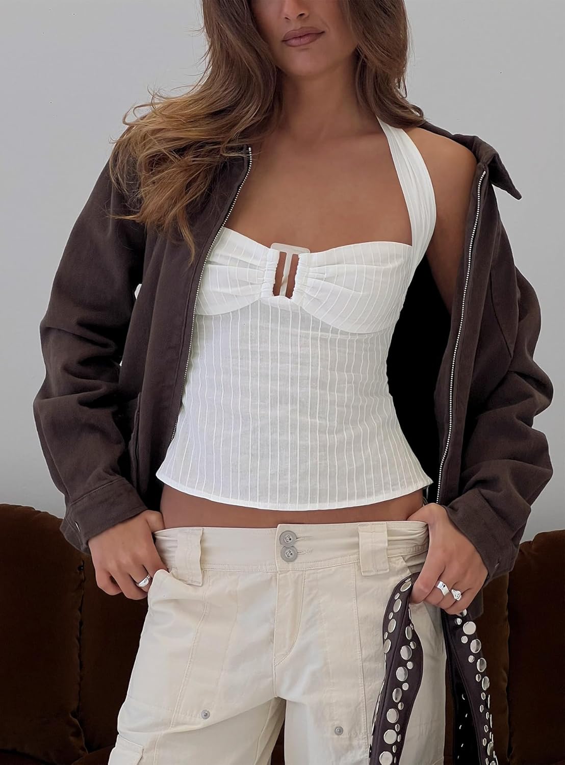 Princess Polly Isabetta White Halter Neck Crop Top