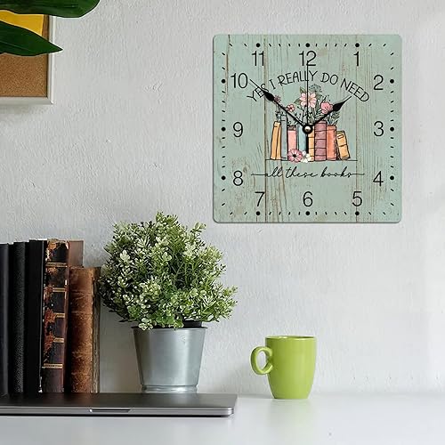 Miniatura 3 de Reloj de pared de PVC Yes I Really Do Need All These Books Relojes sin marco, Book Club de 10 pulgadas, funciona con pilas, reloj de pared cuadrado