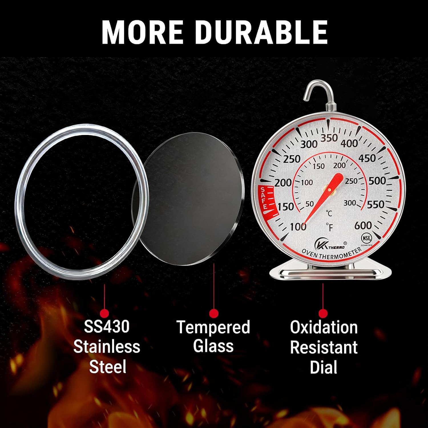 Oven Thermometer 2.75-Inch Dual Scale, 50-300°C/100-600°F, NSF 2‑Pack